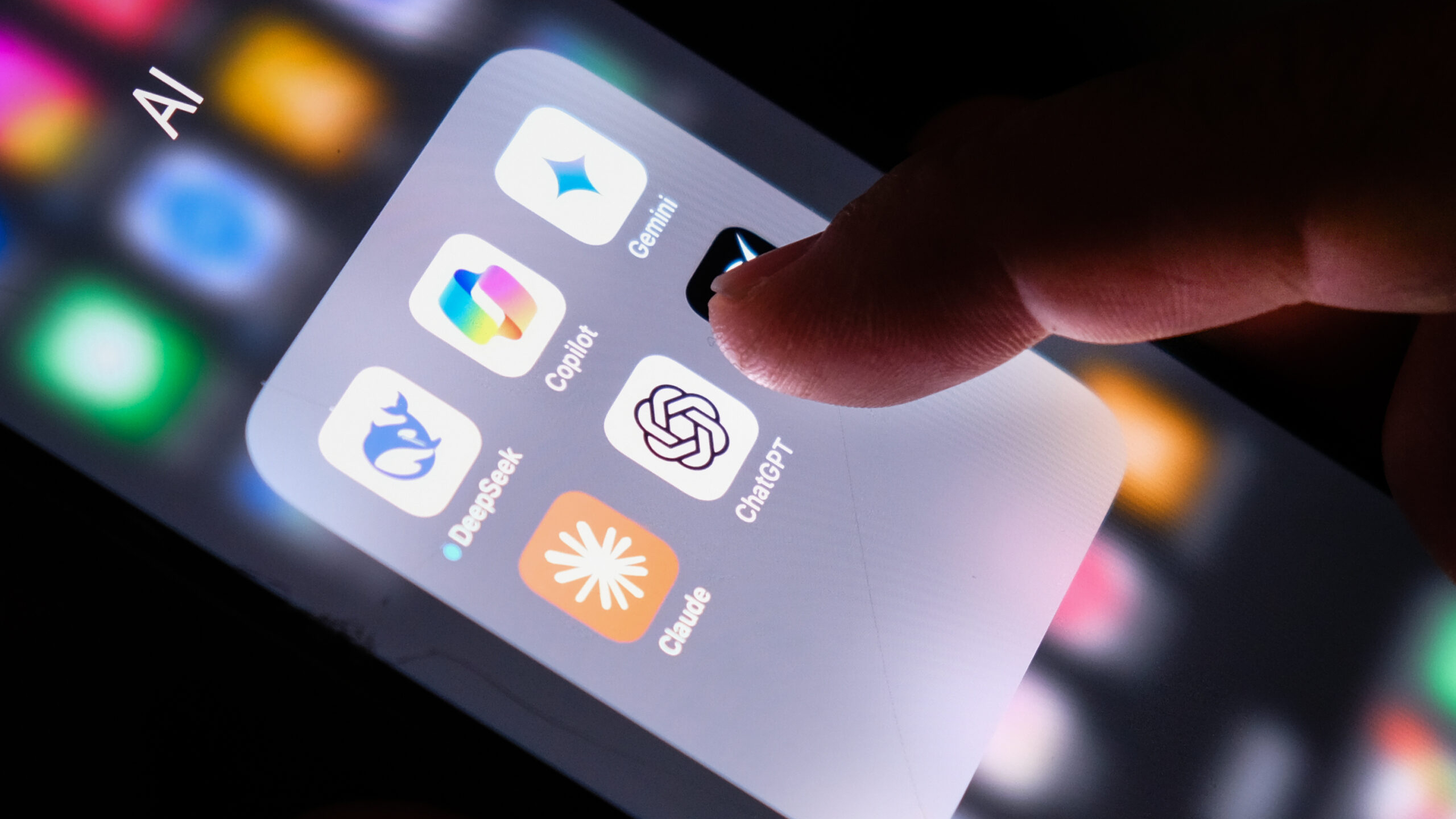 Artificial Intelligence icons internet AI app application 2 AI platforms on smartphone